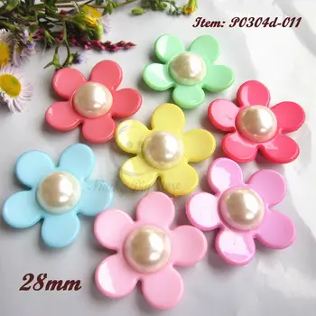 144pcs 28mm(44L) Zmiešané farby pearl core kvet šitie tlačidlo pre dekorácie, Remeselné zápisník môže byť šitie alebo tackiness veľkoobchod