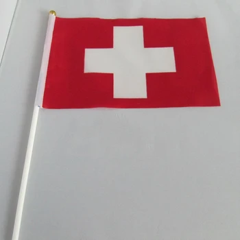 14x21cm 5 ks Švajčiarskej vlajky, ruky, mávali vlajkami s Plastovými Stožiare NN019