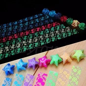 150X Svietiť v Tme Lucky Star Skladanie Origami Plastové Pásy Papiera Four Leaf Clover