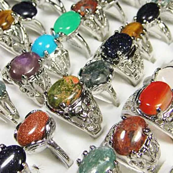 15Pcs Módne Dosť Zmiešané Farby Prírodného Kameňa Strieborné Pozlátené Prstene Pre Ženy Šperky Boky Veľa LB020
