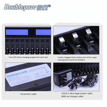 16 sloty Doublepow DP-K106 2-LCD Vstavaný IO pre Ochranu Inteligentných Rýchla Nabíjačka pre 16 ks 1.2 V AA/AAA Ni-MH/Ni-CD