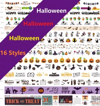 16 Štýly Halloween/Kostru/Lebka/Bat/Ghost Vzor Japonský Washi Dekoratívne Samolepiace Pásky urob si sám Maskovanie Papierové Pásky, Nálepky darček