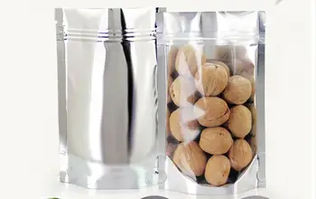 18*26 cm,100ks X Stojan priesvitné hliníkové ziplock taška - Reclosable mylar fólia plastové vrecká na zips klip tesnenie, potraviny balík