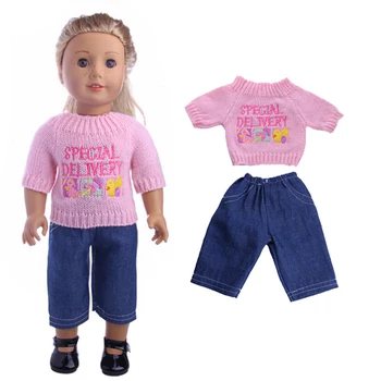 18-palcové bábika Ružový sveter jeans nohavice pre 43 cm zapf baby born bábik oblečenie set sa narodeniny, darček pre deti