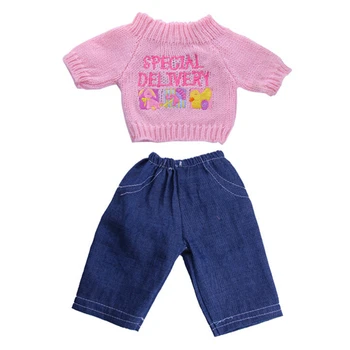18-palcové bábika Ružový sveter jeans nohavice pre 43 cm zapf baby born bábik oblečenie set sa narodeniny, darček pre deti
