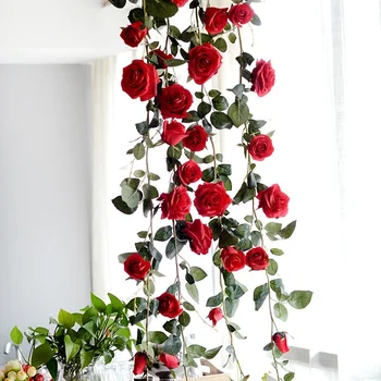 180 cm Umelé Ratanové kvety Falošné Hodváb Rose Ivy Visí Viniča Garland na jeseň Domov Svadobné dekorácie, Party festival Vence