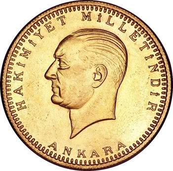1923/29 Turecko 500 Kurus 22K pozlátená Kópia Mince 35mm