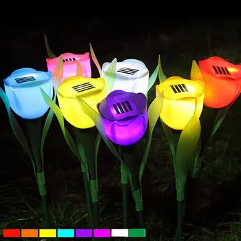 1ks Solárny Led Záhrada Lampa 600mAh LED Solárne Tulipán Kvet Svetlo Solárne Záhradné Kosačky na Svetlo Lampy Noc Výzdoba P25