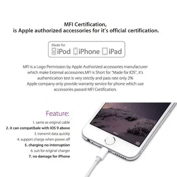 1M 3M Pfi Certifikované Kábla 2.4 Údajov Sync Kábel, USB Kábel na iPhone 8 7 6 6 Plus 5 5S SE pre ipad pre iphone kábel príslušenstvo