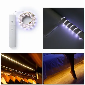 1M PIR Snímač Pohybu Noc Ligt LED Svetelné Pásy Bezdrôtový Batérie Prevádzkované Za Skriňa Skriňa Skriňa Pod Posteľou Kuchyne, 3 Režimy