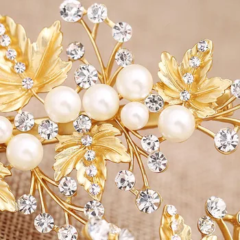 1pair pearl zlaté lístie hairclip kórejský nevesta vlasy zlaté šperky crystal pearl nádherné barrettes nevesta headdress veľkoobchod