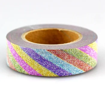 1PC 15 mm*10m Rainbow Pruhy Lesk Pásky Dekoratívne Washi Pásku, Papier na Scrapbooking Lepiace Pásky na Foto Album kancelárske potreby