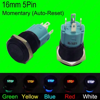 1PC 16 MM Vodotesné Momentálny Auto Reset Kovové Tlačidlo Prepínač S LED STOP Označenie Vozidla Dash Krúžok Power Tlačidlo Štart