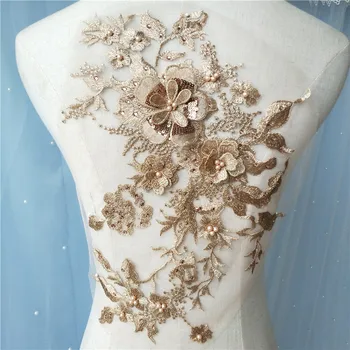 1pc 35*28 cm výšivky, kvetinové nášivka čipky veľké kvetinové patch Flitrami čipky textílie príslušenstvo pre svadobné šaty bridesmaid
