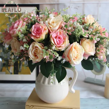 1PC DIY Európskej Umelý Kvet 12 Hláv Rose Svadobné Kvety Floristry Strana Domov Dekoratívne 5 Farieb