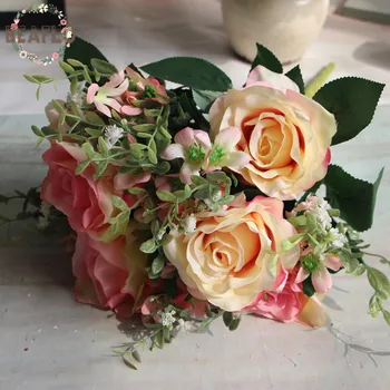 1PC DIY Európskej Umelý Kvet 12 Hláv Rose Svadobné Kvety Floristry Strana Domov Dekoratívne 5 Farieb