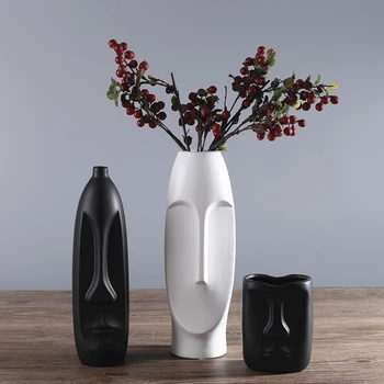 1pc Minimalizmus Abstraktný Tvar Hlavy Keramická Váza Moderné Umenie Čierna Biela Stola Porcelánové Vázy Remesiel Domáce Dekorácie