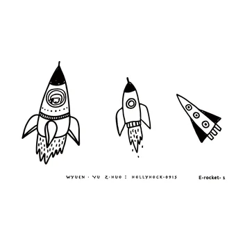 1PC Nepremokavé Rocket Tetovanie Nálepky Pôvodné Kozmického Ekológie Čiernej a Bielej Jednoduché Kreatívne Falošné Tetovanie Nálepky