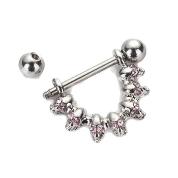 1Pc Štít Činku Krúžok Lebky Piercing Bradavky Bar Jewel Gem Dizajn Chirurgickej Ocele pre Ženy, ktoré Telo Šperky