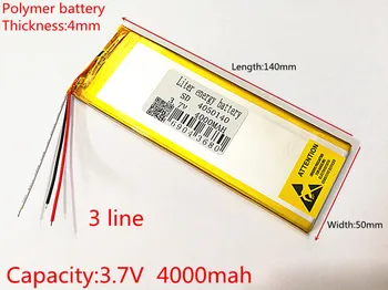1pcs 3 riadok Polymer lithium batéria, 3,7 V, 4050140 4000mah môže byť prispôsobený veľkoobchod CE, FCC, ROHS MKBÚ certifikácie kvality