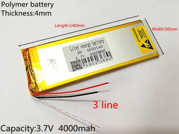 1pcs 3 riadok Polymer lithium batéria, 3,7 V, 4050140 4000mah môže byť prispôsobený veľkoobchod CE, FCC, ROHS MKBÚ certifikácie kvality