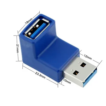 1pcs 90 Stupňov Pravý Uhol USB 3.0 Typ mužmi A Pripojte Konektor Adaptéra Converter Konektor Adaptéra modrej a čiernej farbe