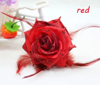 1PCS NOVÉ Červené Ruže Corsage Lesk Headdress Kvet Pierko Fascinator Hairband Brošňa ZÁPÄSTIE Kvet