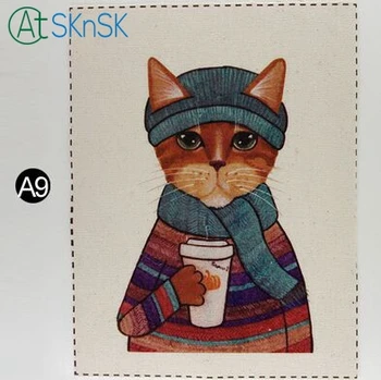 1pcs/veľa Populárne farbenie handričkou šiť na taška maľovanie DIY domáce dekorácie na stenu 16*20 cm pekný mačky potlačené tkaniny, ľanové tkaniny