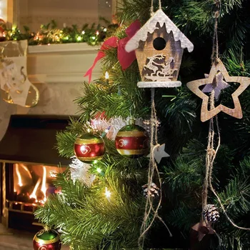 1PCS Vianočné Drevené Prívesok Dom v Kabíne Visí Dekor Ozdoby na Vianočný Strom Vianočný/Svadobné Dekorácie Deti Darčeky