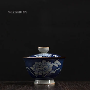 1PCS WIZAMONY Malé Modré a biele Gaiwan Starovekej Čínskej Glazúra Jingdezhen Teaset Kanvica Misa pre rôzne čaj Porcelánu