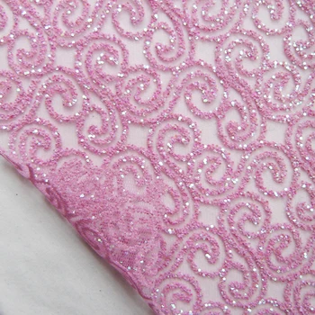 1Piece francúzsky Hot Pink Svieti Sequin Čipky Textílie Afriky Transparentné Svadobné šaty, Oblečenie Oka Textílie Opony Šitie Handričkou