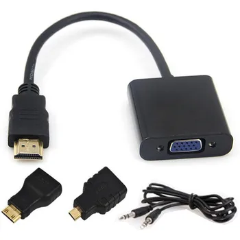 1Set Postavený-v 1080P Chipset HDMI / VGA s Audio Kábel Micro Mini HDMI Konvertor VGA Adaptér pre Xbox 360, PS3, PS4 PC DVD