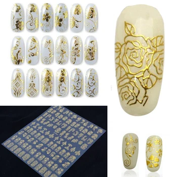 1Set Zlato 3D Nail Art Nálepky, Nálepky Patch Kovové Kvety Vzory Nálepiek Na Nechty Umenie Dekorácie Tipy Salon Príslušenstvo Nástroj