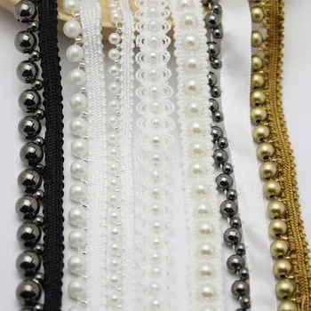1y/veľa Multi Style Pearl Korálkové Čipkou Trim Pásky Textílie Páse s nástrojmi DIY Golier Šitie Remesiel Odev Headdress Dekor Materiálov LX120