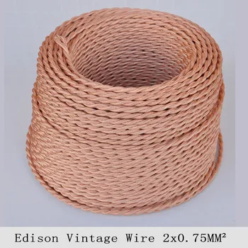 2*0.75mm2 Edison Ročník Elektrické Drôty Rose Gold Krúteného Drôtu Medi Retro Textilné Kábel Pletená Prívesok Svetlo Lampy Kábel 10M