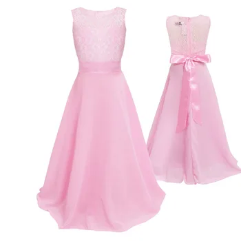 2-12 Rokov Čipky Dlho Fomal Šaty pre Svadobné Party Prom Elegantné Šaty s Veľkým Lúk v 10 Farbách Dieťa Dievča Oblečenie pre Obrady