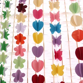 2.6 M 3D Farebné Papierové Girlandy Motýle, Srdce, Hviezda Flower Tvar Banner Svadby, Narodeniny, Party Dodávateľov Visí Dekor