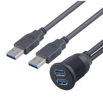 2 Duálne Porty USB 3.0 Rozšírenie AUX, Flush Mount držiak do Auta Predlžovací Kábel pre Auto, Nákladiak, Čln Motocykel Panel Panel - 1M