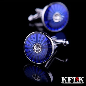 2 Farba KFLK Luxusné tričko cufflink pre pánske darček Značky putá tlačidlo Crystal putá odkaz Modrá Vysokej Kvality abotoadura Šperky