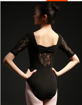 2 farby S-XL, Čierna, Fialová Čipky pol-rukáv Sexy Dancewear Balet Trikot Cvičenie dievča tanečné šaty, oblek pre dospelých