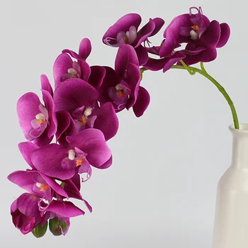 2 Ks (10 Kvet Hláv 1 Bud) Veľké Domáce Dekorácie Motýľ Orchidea Latex Skutočný Dotyk Phalaenopsis