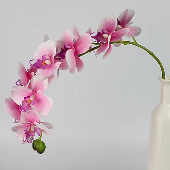 2 Ks (10 Kvet Hláv 1 Bud) Veľké Domáce Dekorácie Motýľ Orchidea Latex Skutočný Dotyk Phalaenopsis