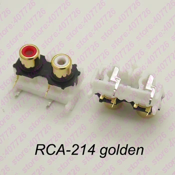 (2 KS/BAL.) PCB Montáž 1 Pozícia Stereo Audio Video RCA Jack Samica Konektor DVE diery (R+W) RCA-214 Zlatý