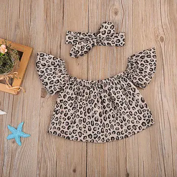 2 KS Dievčatká Leopard Nastavené Novonarodené Batoľa Detský Off-ramenný Topy+Šál Oblečenie Móda