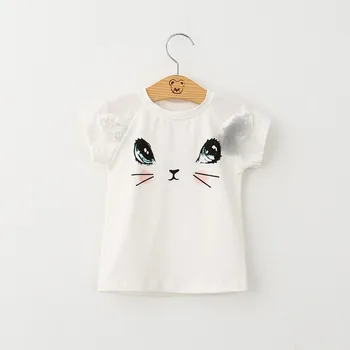 2 ks Dievčatá Šaty Cute Cat T-Shirts + Čistý Závoj Tutu Sukne, Detské Šaty, Krátky Rukáv Cartoon Mačiatko Vytlačené Oblečenie