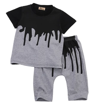 2 ks Novorodenca Baby Boy Šaty T-shirt Topy+Nohavice Oblečenie Set Oblečenia Krátky rukáv Abstraktné tlač Topy Oblečenie