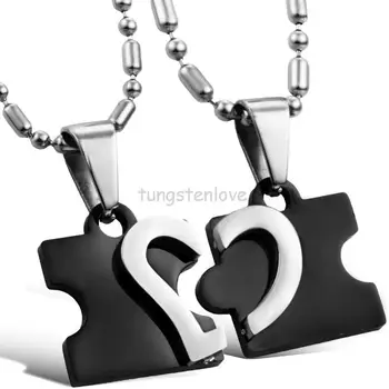 2 ks/pár Modrá Čierna Nerez Láska Kombinuje puzzle Náhrdelník Prívesok srdce pre Páry Šperky Najlepší Priateľ Náhrdelníky