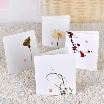 2 ks/Veľa Krásne Čínske Maľby Lotus Mini Pohľadnice Pohľadnicu Narodeniny List, Obálka Darčekovú Kartu Nastavenie Správ Karty E0390