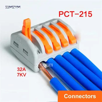 2 ks/veľa PCT-215 Univerzálny Kompaktný Wire Zapojenie Konektora 5 pin Vodič Svorkovnica S Páky AWG 0.08-2.5 námestie pevný drôt