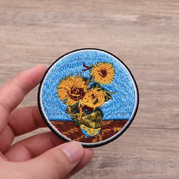 2 ks/veľa percent Van Gogh Maľovanie Slnečnice Výšivky Žehlička Na Škvrny Na Oblečení DIY Príslušenstvo Nášivka Remienok Nálepky SC398
